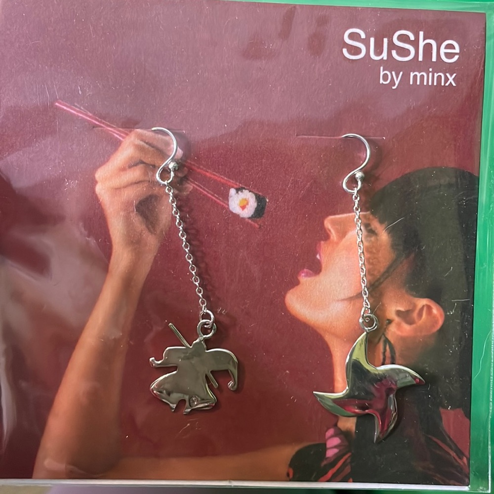 NWT minx earrings jewelry retro vintage ninja throwing star 0.925 silver
